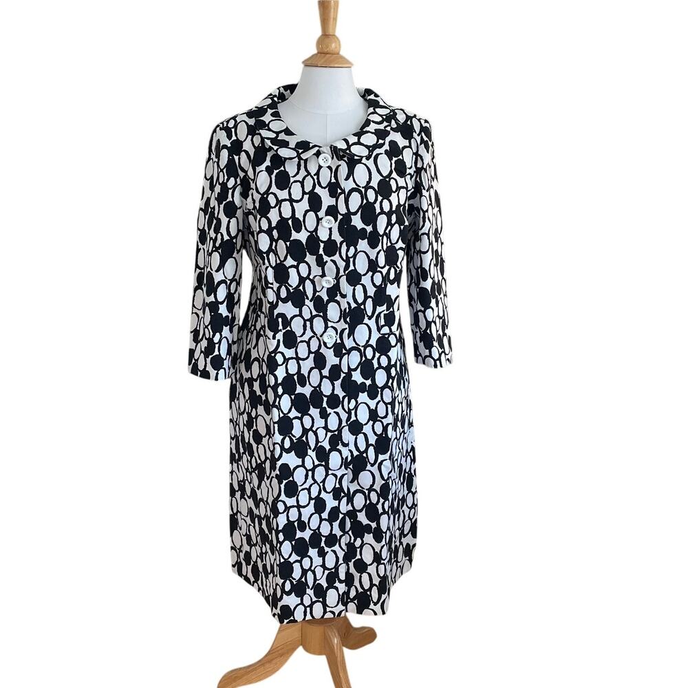 Talbots Cotton Polka Dot / Circle Print Trench Coat, Mod, Retro, Size 12